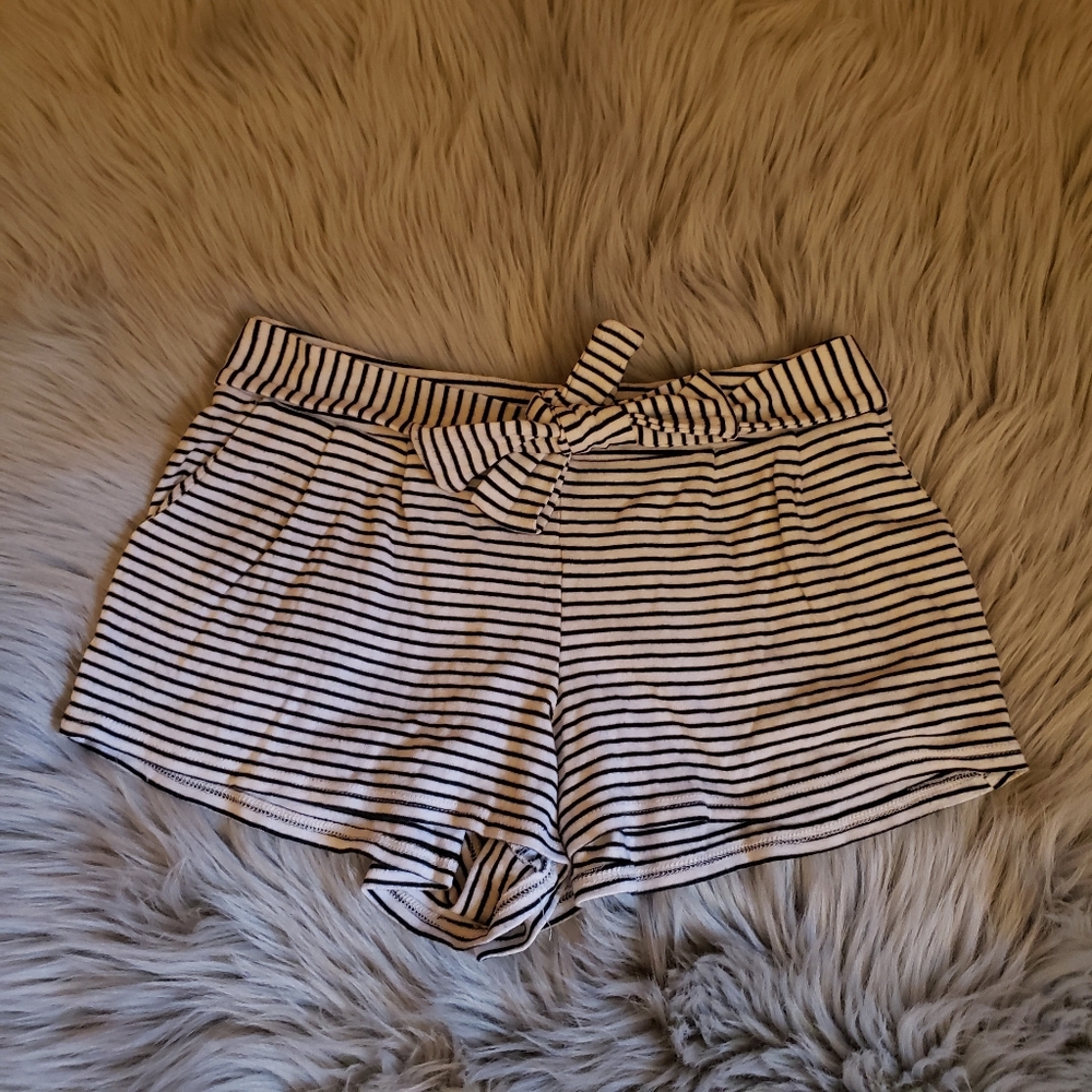 Black and white striped shorts